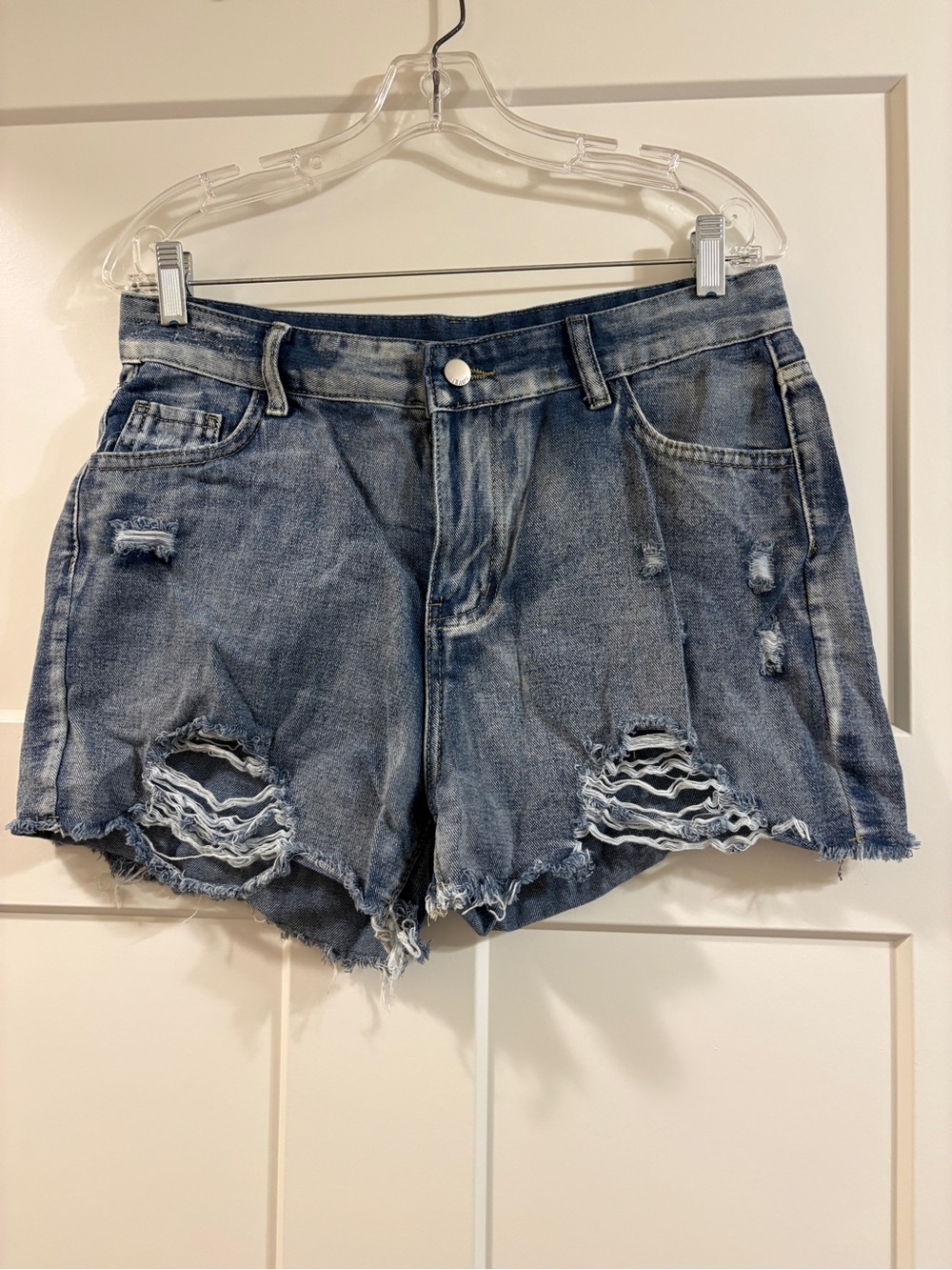 Women's Distressed Denim Jean Shorts - Medium Blue